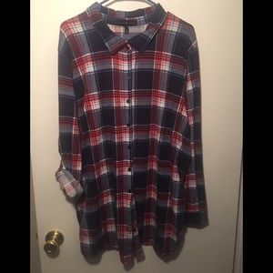 Red white and blue plaid shirt